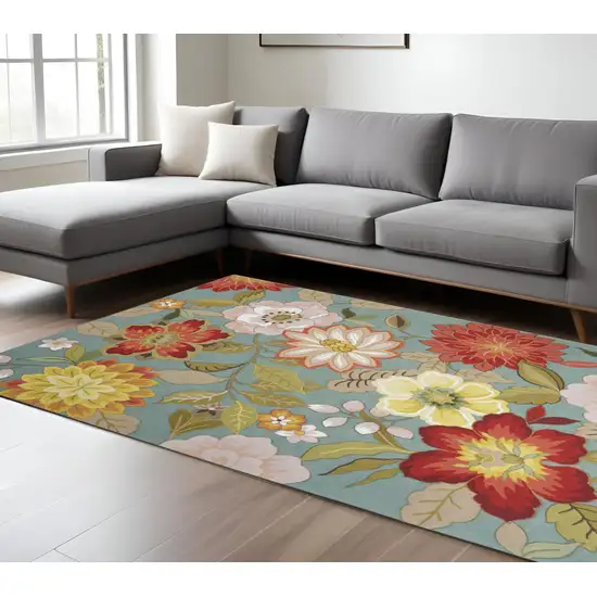 Green Floral Hand Hooked Area Rug Photo 1