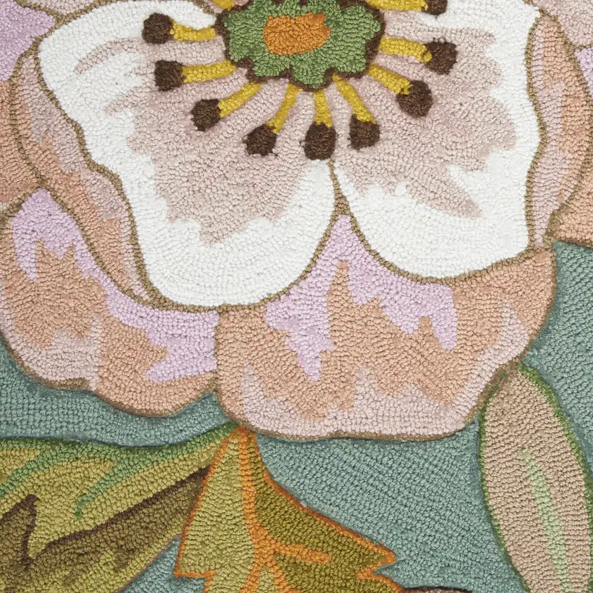 Green Floral Hand Hooked Area Rug Photo 7