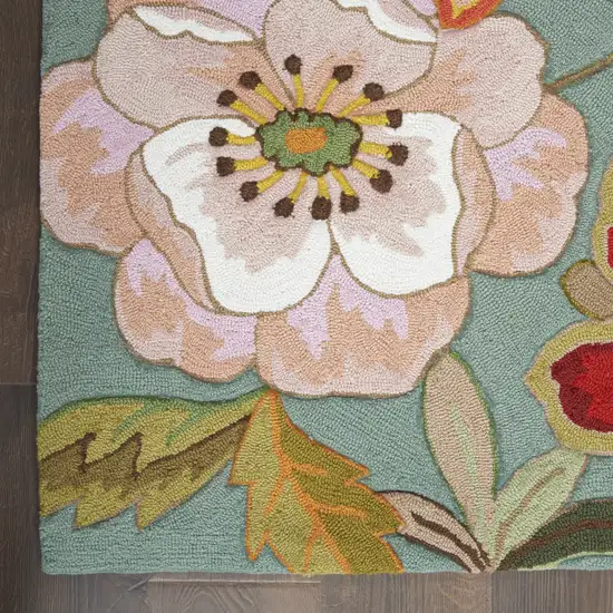 Green Floral Hand Hooked Handmade Area Rug Photo 3