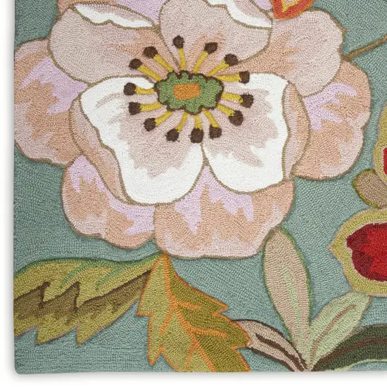 Green Floral Hand Hooked Area Rug Photo 1