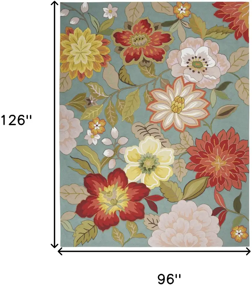 Green Floral Hand Hooked Area Rug Photo 3
