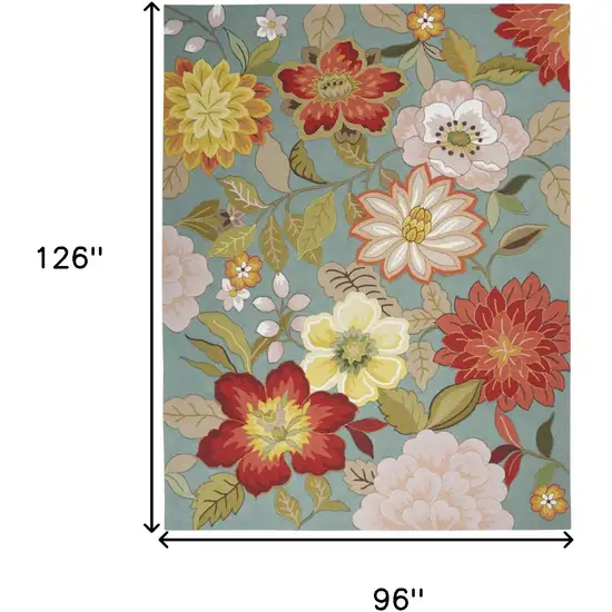 Green Floral Hand Hooked Area Rug Photo 3