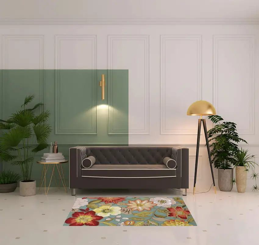 Green Floral Hand Hooked Handmade Area Rug Photo 2