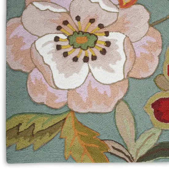Green Floral Hand Hooked Handmade Area Rug Photo 1