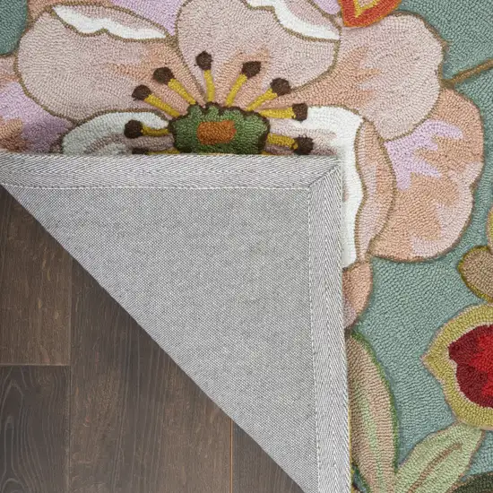 Green Floral Hand Hooked Handmade Area Rug Photo 9