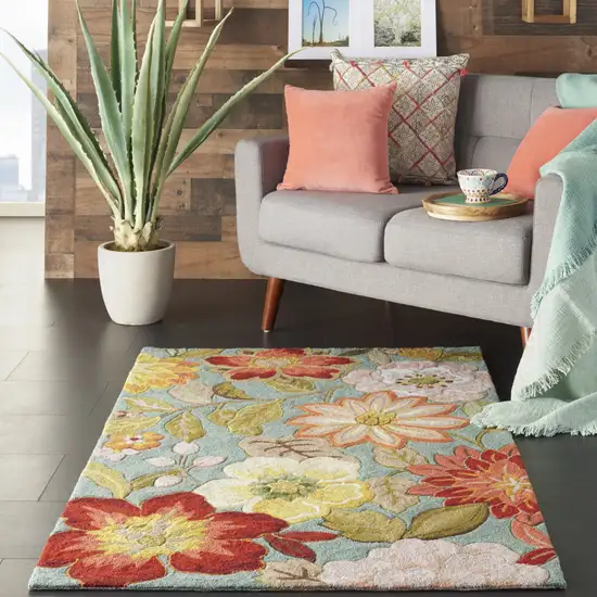 Green Floral Hand Hooked Handmade Area Rug Photo 3