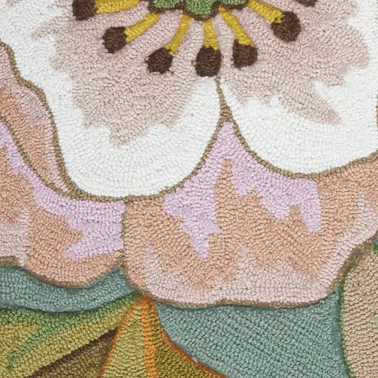 Green Floral Hand Hooked Handmade Area Rug Photo 7