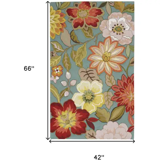 Green Floral Hand Hooked Handmade Area Rug Photo 2