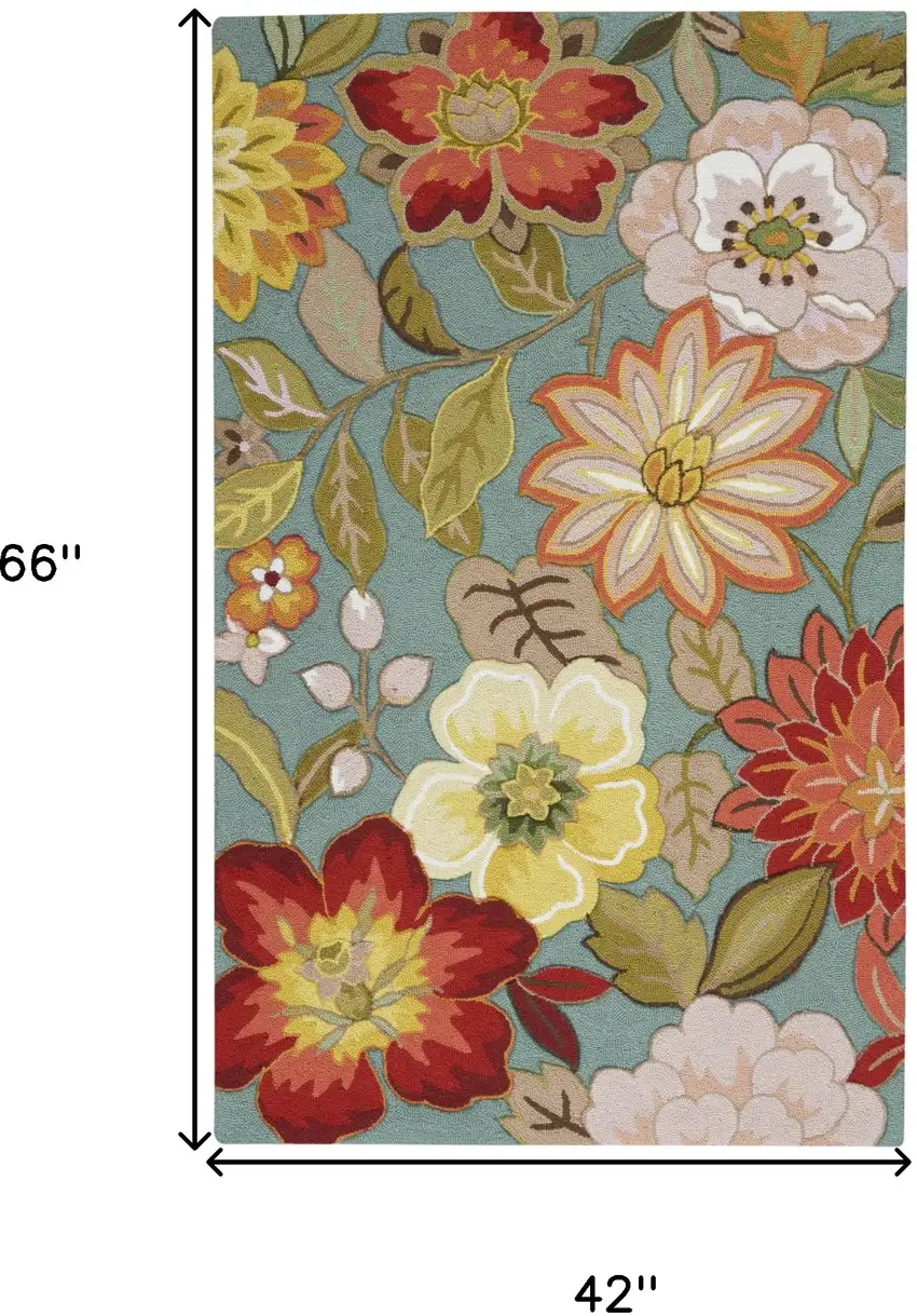 Green Floral Hand Hooked Handmade Area Rug Photo 2
