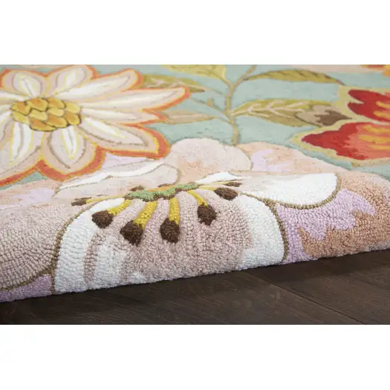 Green Floral Hand Hooked Handmade Area Rug Photo 8