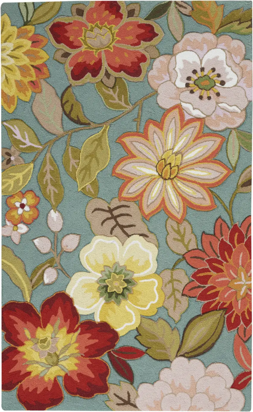 Green Floral Hand Hooked Handmade Area Rug Photo 1