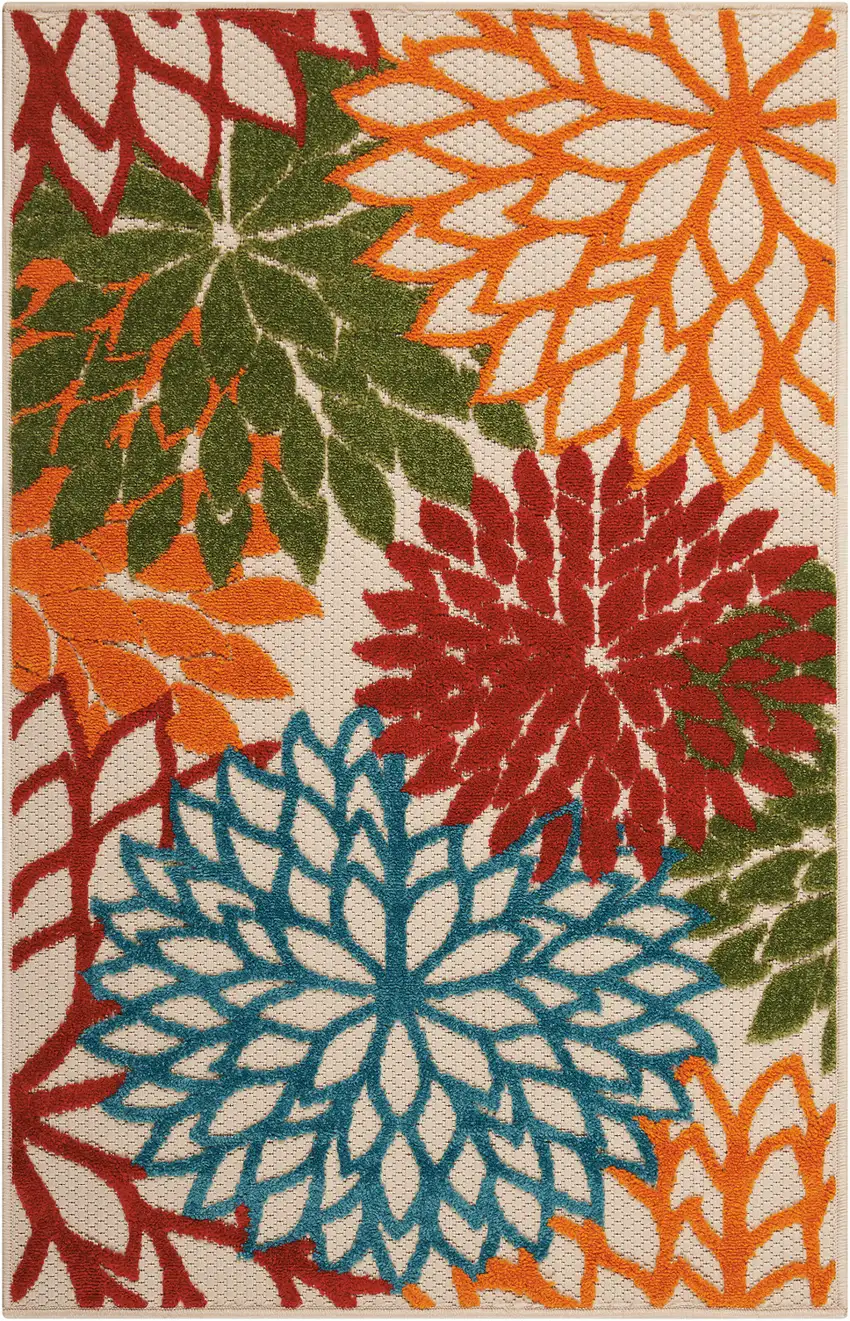 Green And Ivory Floral Indoor Outdoor Area Rug Photo 6