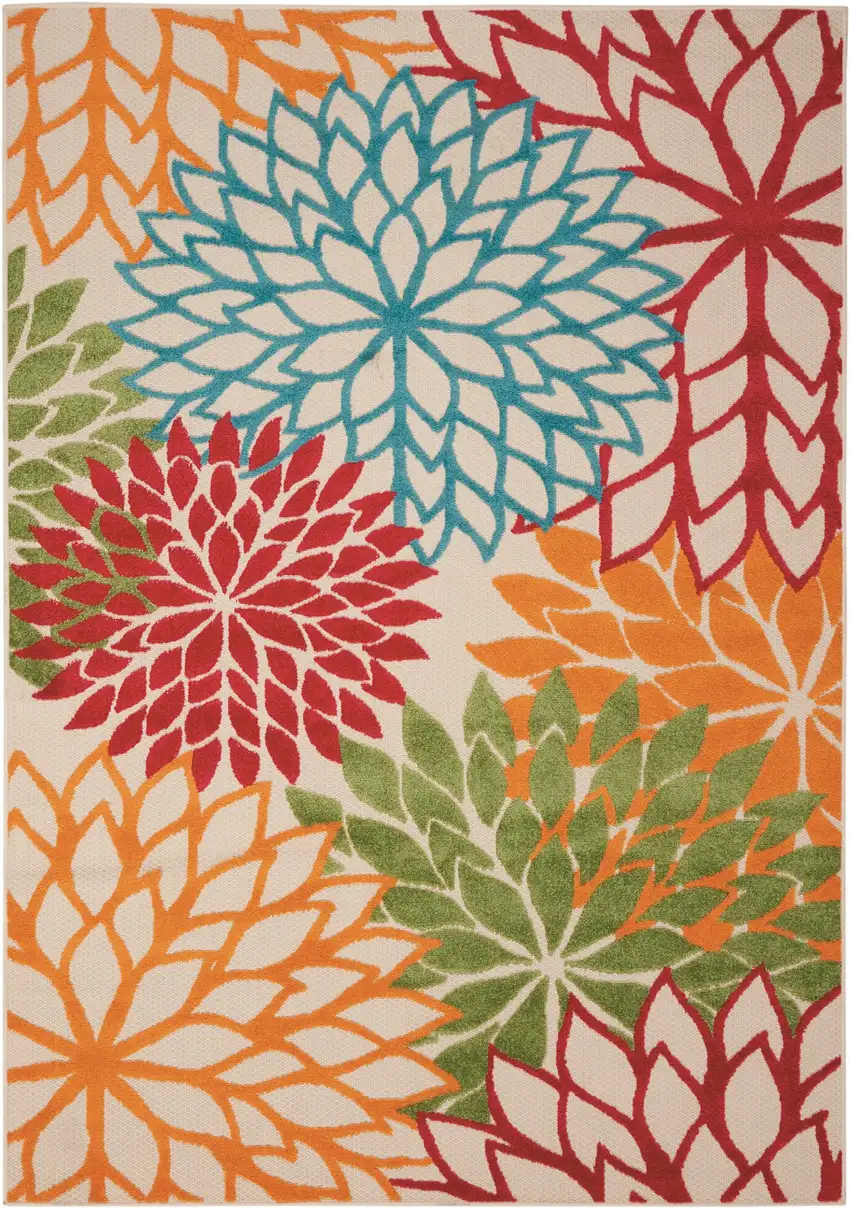 Green And Ivory Floral Indoor Outdoor Area Rug Photo 2