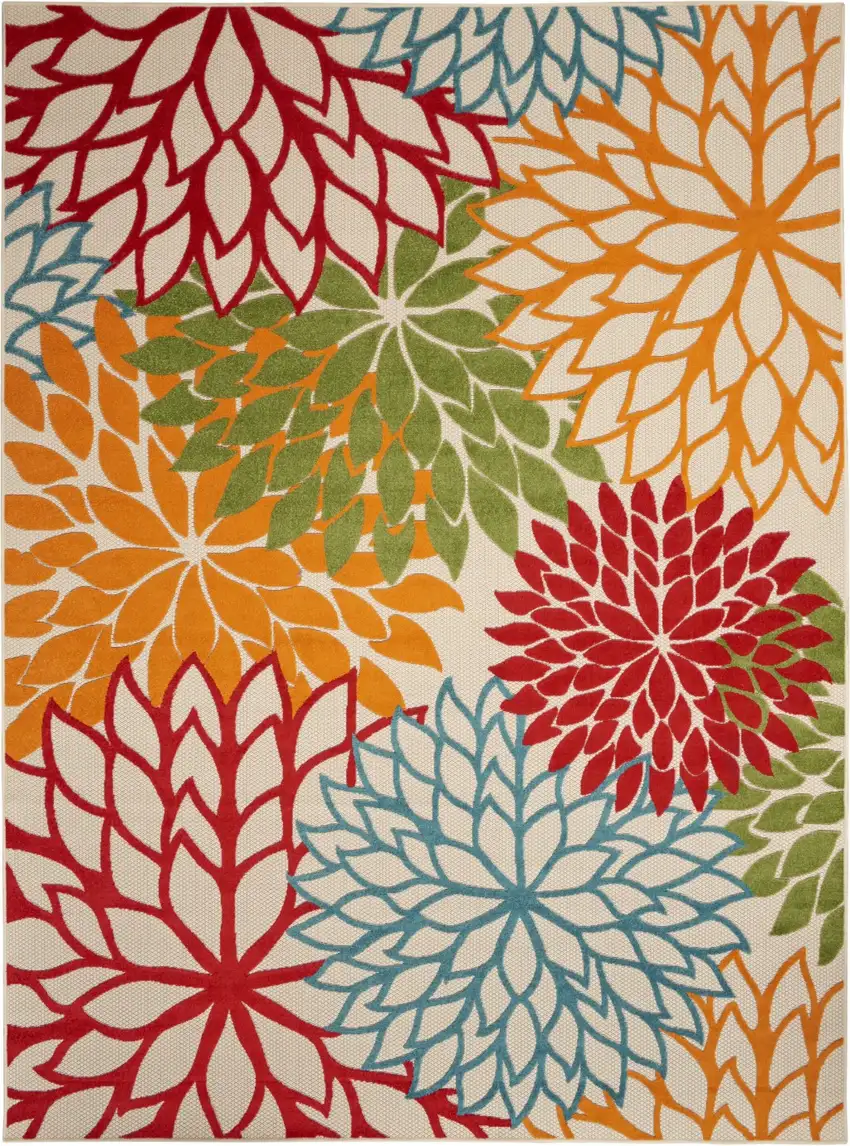 Green And Ivory Floral Indoor Outdoor Area Rug Photo 1