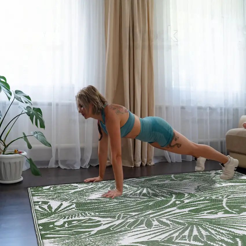 Green Floral Indoor Outdoor Area Rug Photo 6