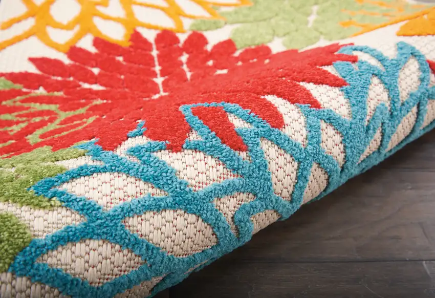 Ivory Blue and Orange Floral Indoor Outdoor Area Rug Photo 6