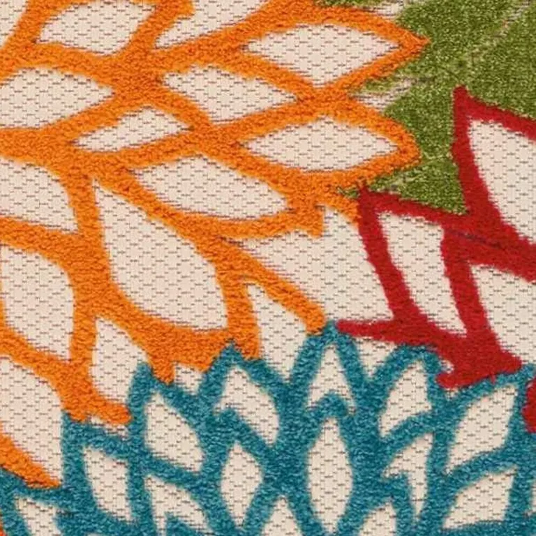 Green Floral Indoor Outdoor Runner Rug Photo 3