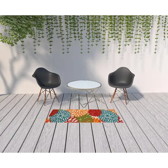 Green Floral Indoor Outdoor Runner Rug Photo 5