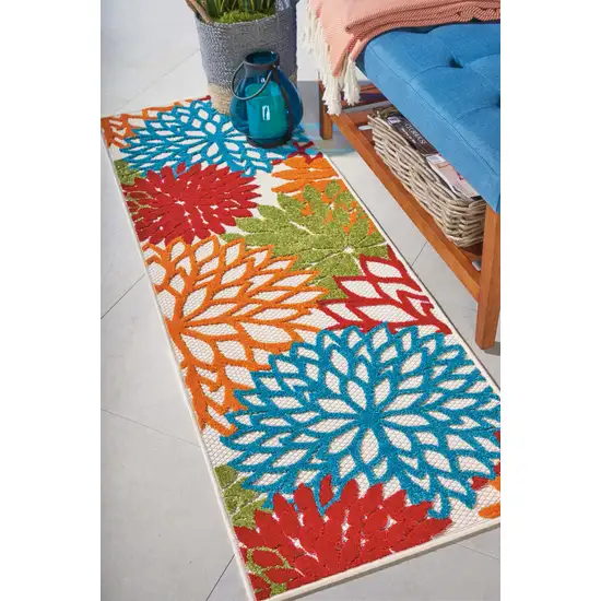 Ivory Blue and Orange Floral Indoor Outdoor Area Rug Photo 4
