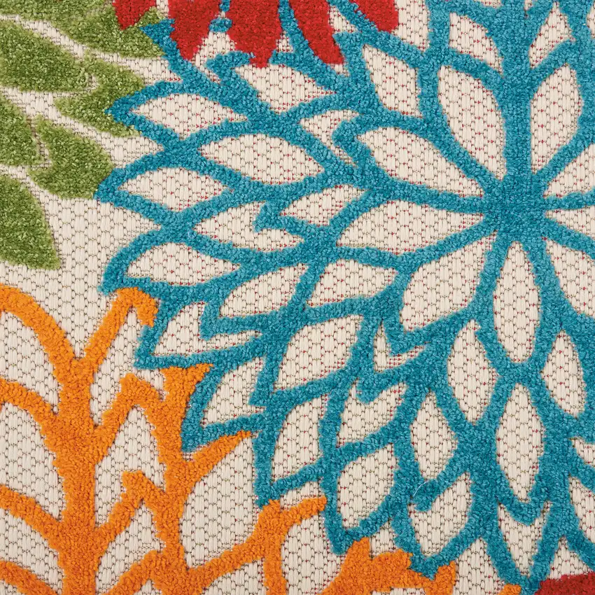 Ivory Blue and Orange Floral Indoor Outdoor Area Rug Photo 1