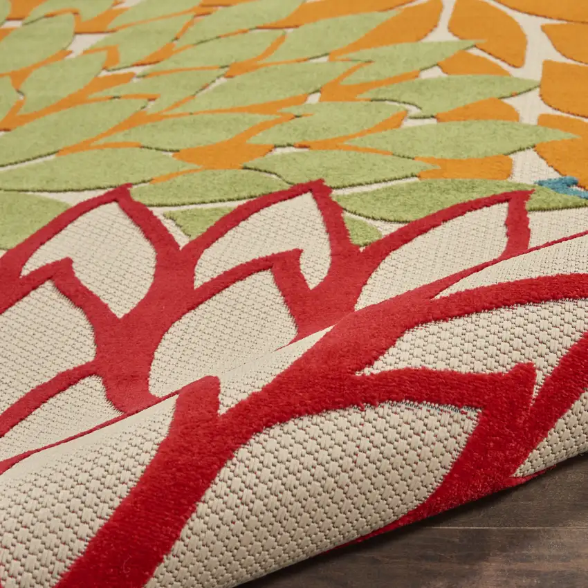 Ivory Blue and Orange Floral Indoor Outdoor Area Rug Photo 8