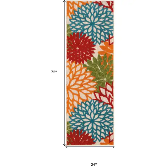 Green Floral Indoor Outdoor Runner Rug Photo 2