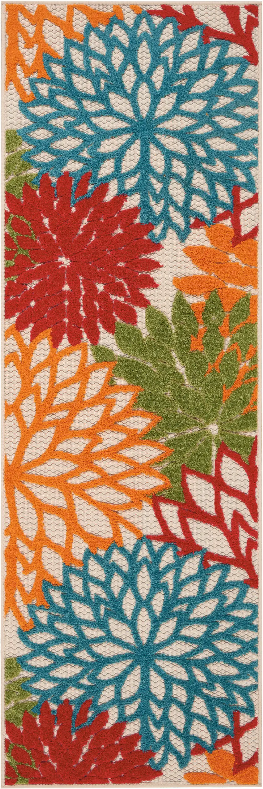 Ivory Blue and Orange Floral Indoor Outdoor Area Rug Photo 5