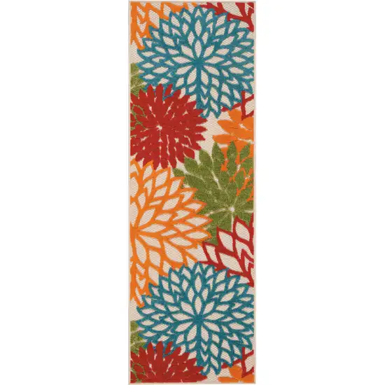Ivory Blue and Orange Floral Indoor Outdoor Area Rug Photo 6