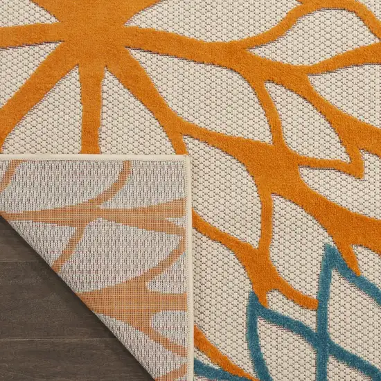 Ivory Blue and Orange Floral Indoor Outdoor Area Rug Photo 8