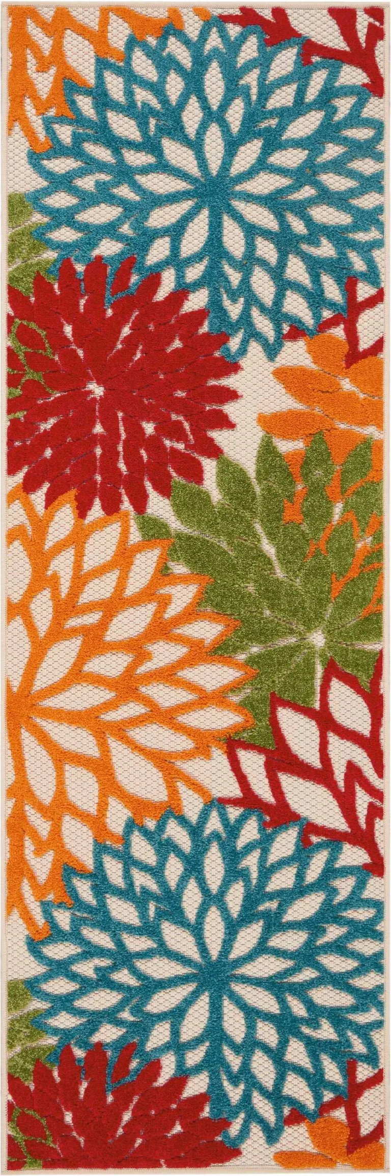Green Floral Indoor Outdoor Runner Rug Photo 1