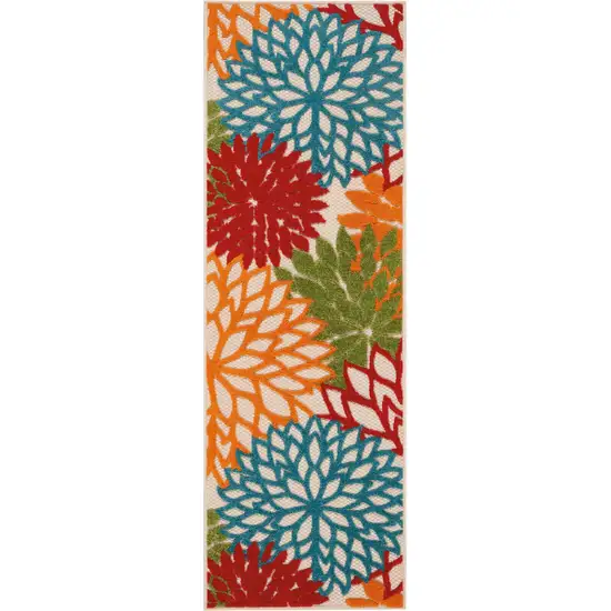 Green Floral Indoor Outdoor Runner Rug Photo 1