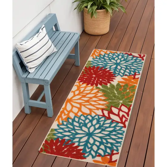 Ivory Blue and Orange Floral Indoor Outdoor Area Rug Photo 2