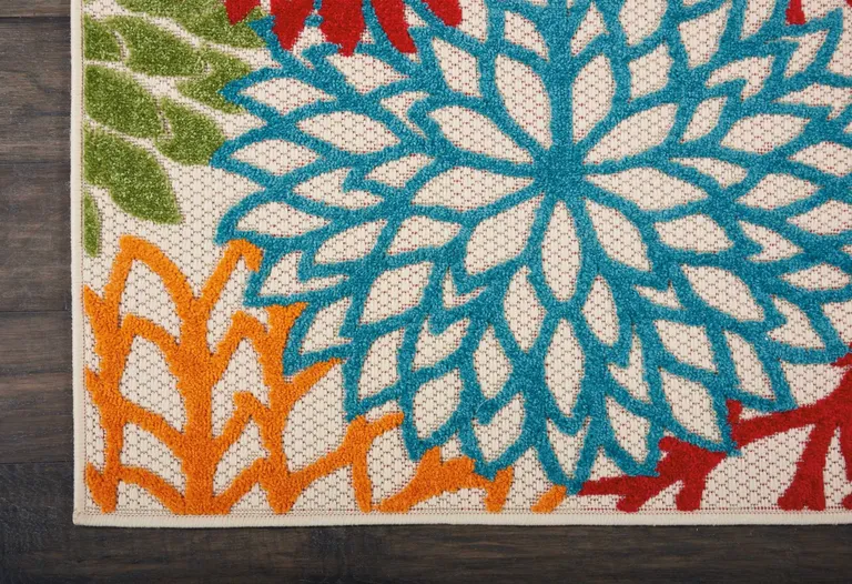 Green Floral Indoor Outdoor Runner Rug Photo 2