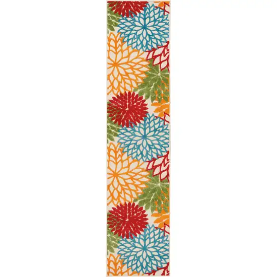 Green Floral Indoor Outdoor Runner Rug Photo 1
