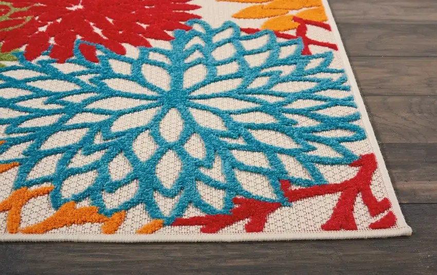 Green Floral Indoor Outdoor Runner Rug Photo 6