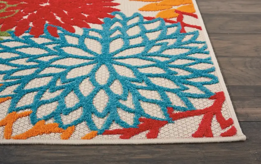 Green Floral Indoor Outdoor Runner Rug Photo 6