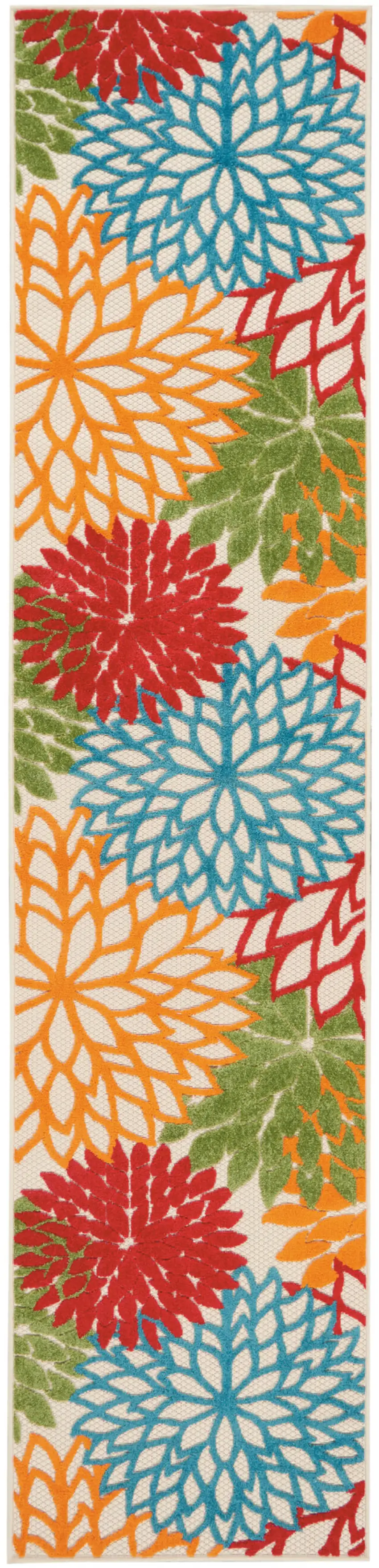 12' Green And Ivory Floral Indoor Outdoor Runner Rug Photo 3