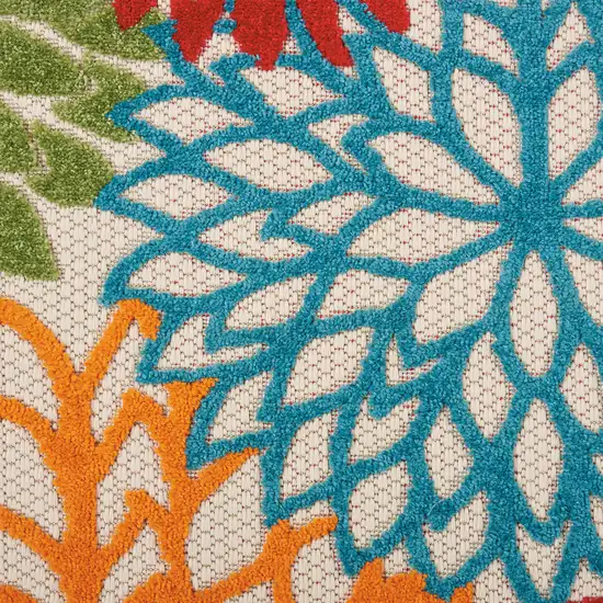 12' Green And Ivory Floral Indoor Outdoor Runner Rug Photo 8