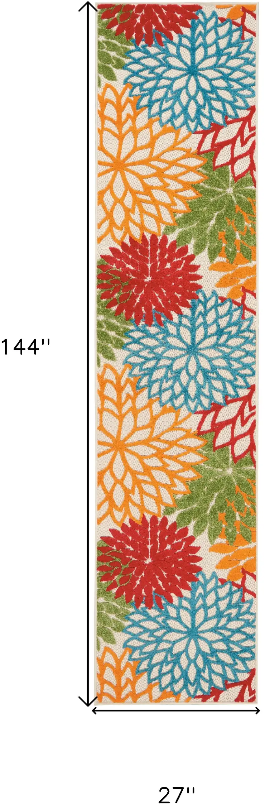 Green And Ivory Floral Indoor Outdoor Runner Rug Photo 8