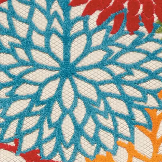 12' Green And Ivory Floral Indoor Outdoor Runner Rug Photo 4