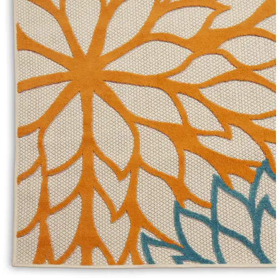12' Green And Ivory Floral Indoor Outdoor Runner Rug Photo 8