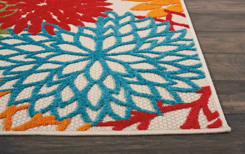 Green Floral Indoor Outdoor Runner Rug Photo 6