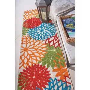 Photo of Green Floral Indoor Outdoor Runner Rug