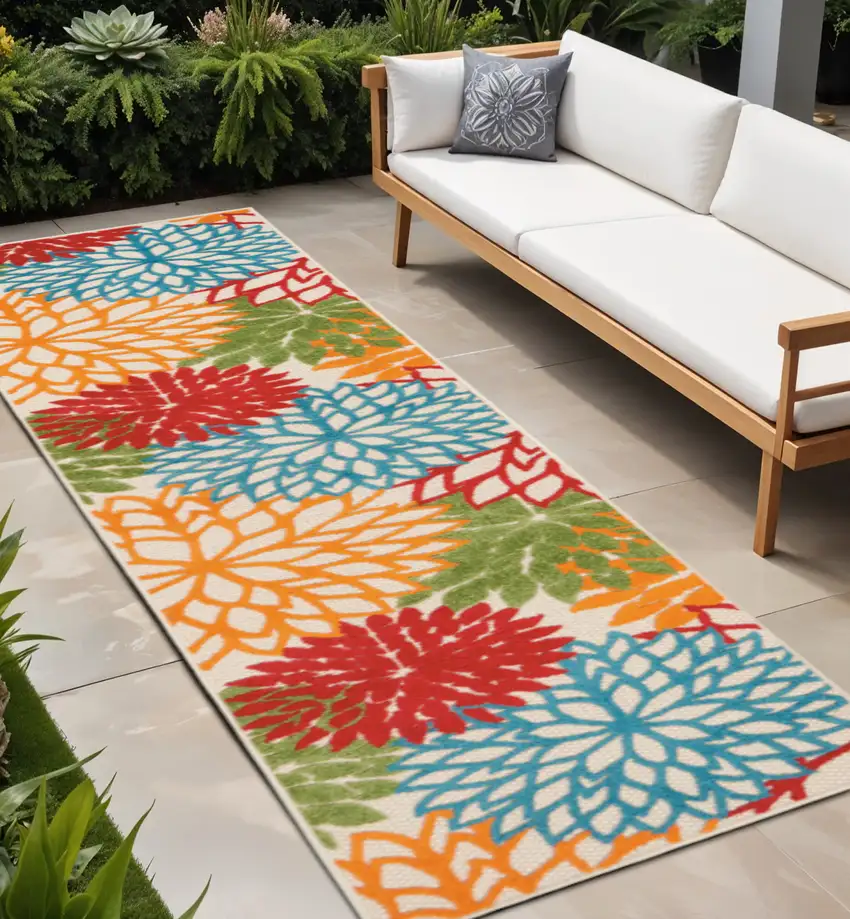 8' Green And Ivory Indoor Outdoor Area Rug Photo 2