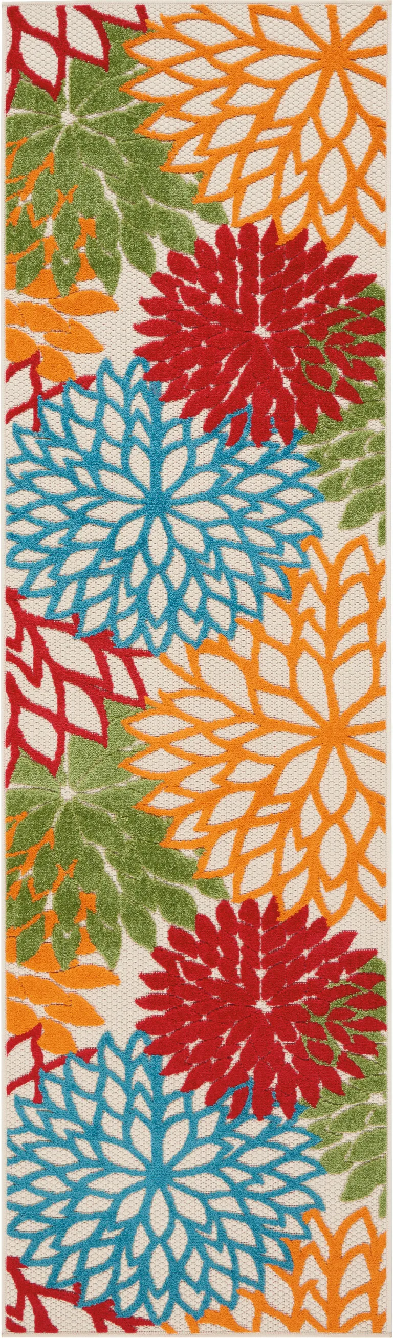 Green Floral Indoor Outdoor Runner Rug Photo 5