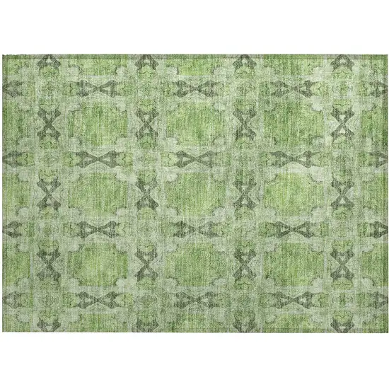 Green Floral Medallion Washable Non Skid Indoor Outdoor Area Rug Photo 2