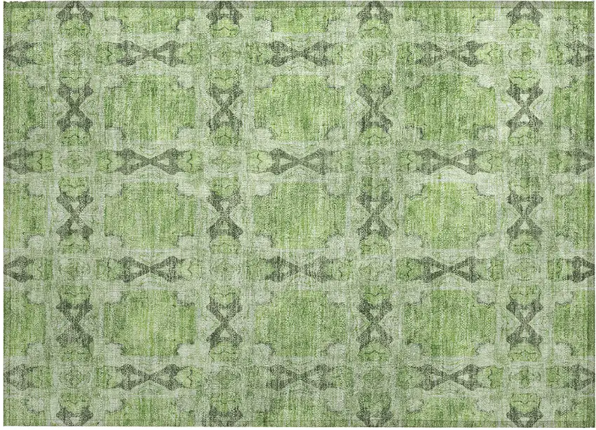 Green Floral Medallion Washable Non Skid Indoor Outdoor Area Rug Photo 2