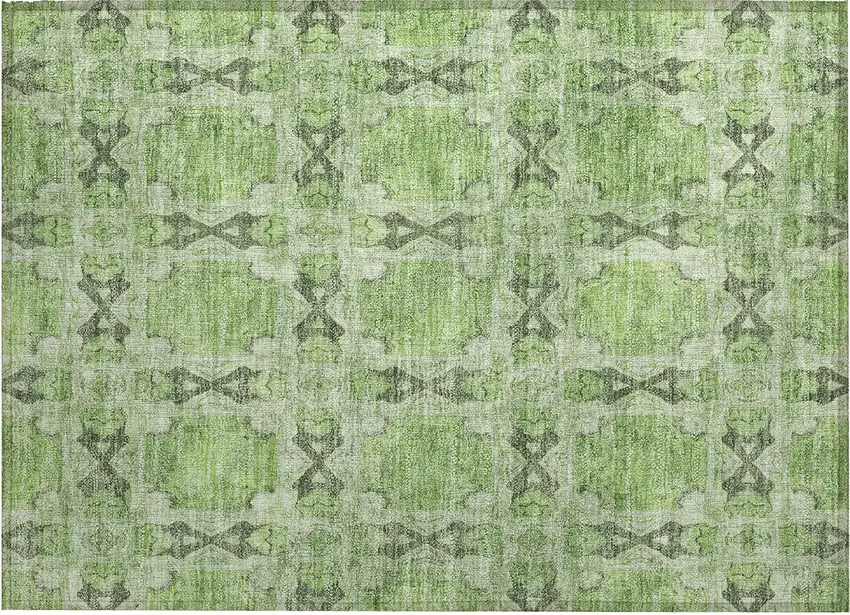 Green Floral Medallion Washable Non Skid Indoor Outdoor Area Rug Photo 2