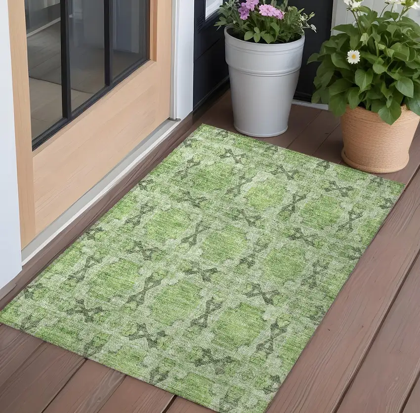 Green Floral Medallion Washable Non Skid Indoor Outdoor Area Rug Photo 1
