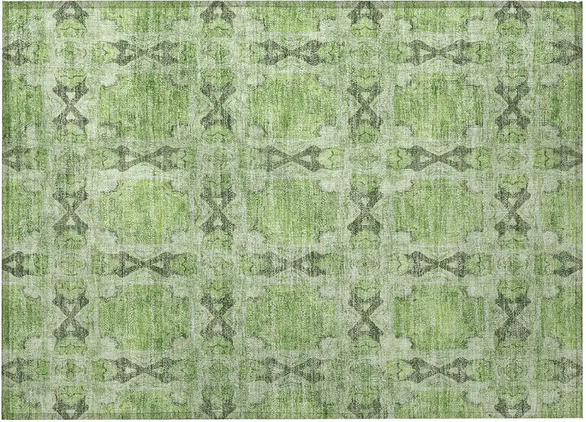 Green Floral Medallion Washable Non Skid Indoor Outdoor Area Rug Photo 4
